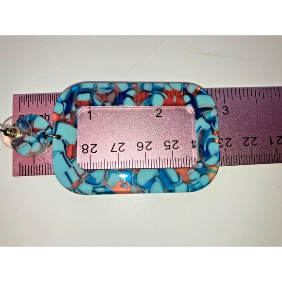 Turquoise Acrylic Dangle Geometric Resin Hoops Earrings! - Picture 8 of 8